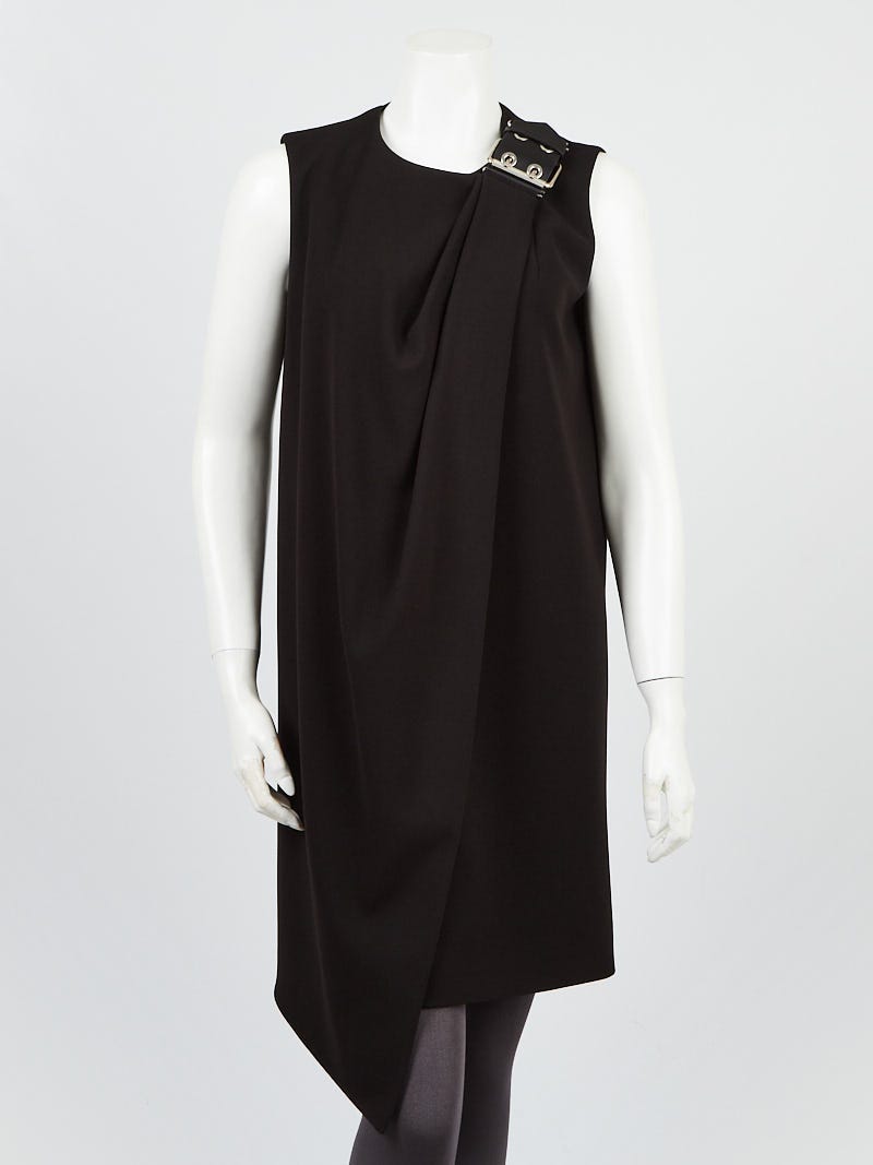 Balenciaga Black Polyester Blend Drape Front Asymmetrical Dress Size 2/36