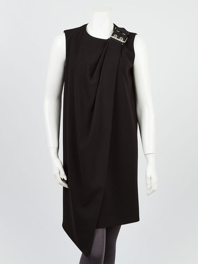 Balenciaga Black Polyester Blend Drape Front Asymmetrical Dress Size 2/36
