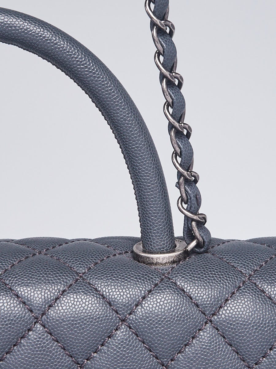 Chanel Grey Quilted Caviar Leather Large Coco Handle Bag - Yoogi's