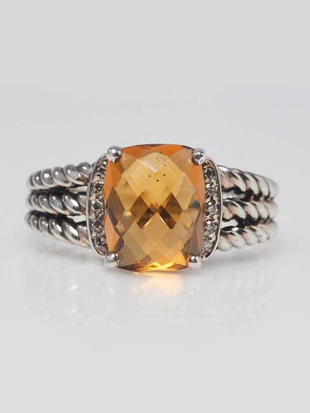 David Yurman Citrine and Diamonds Petite Wheaton Ring Size 7.5