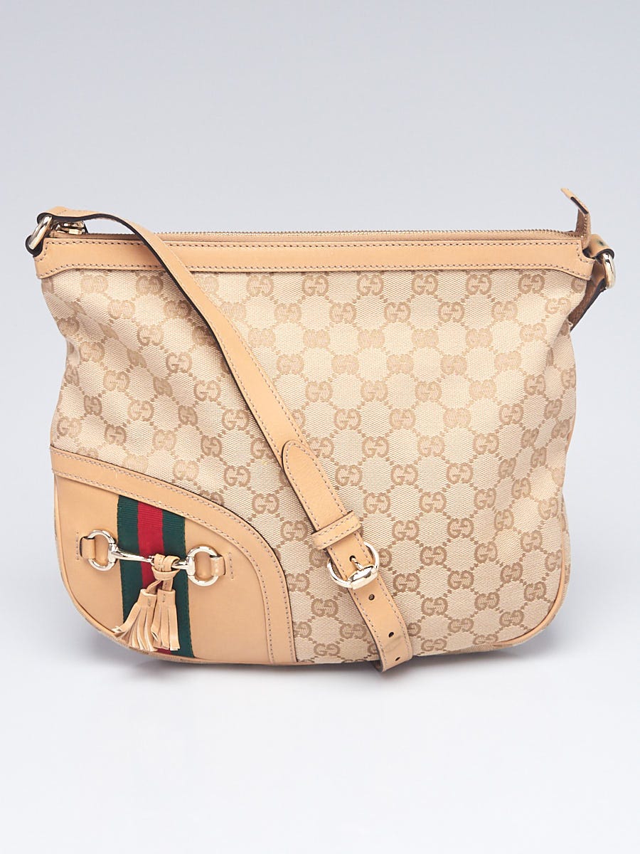 Gucci Beige GG Canvas/Leather Horsebit Tassel Crossbody Bag