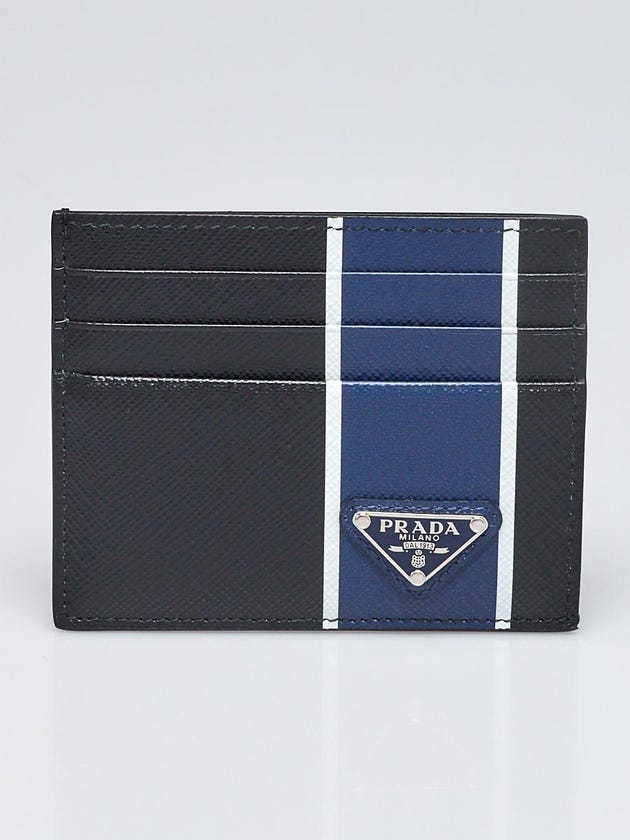 Prada Blue/Black Saffiano Leather Card Holder 2MC223