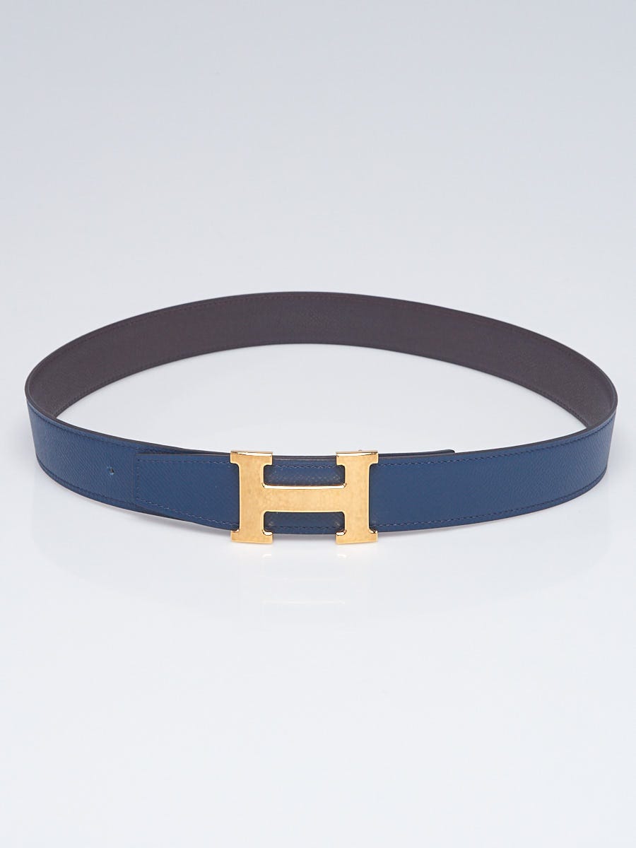 Hermes 32mm Bleu de Malte/Chocolat Epsom Leather Reversible Constance Belt Size 80