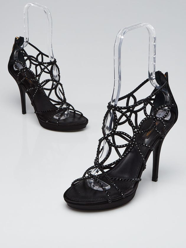 Louis Vuitton Black Satin/Crystal Embellished Open Toe Sandals Size 9.5/40