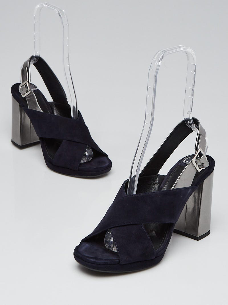 Prada Blue Suede/Silver Leather Open Toe Sandals Size 9.5/40