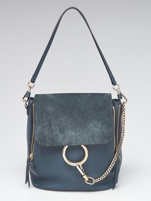 Chloe Blue Leather and Suede Faye Medium Backpack Bag