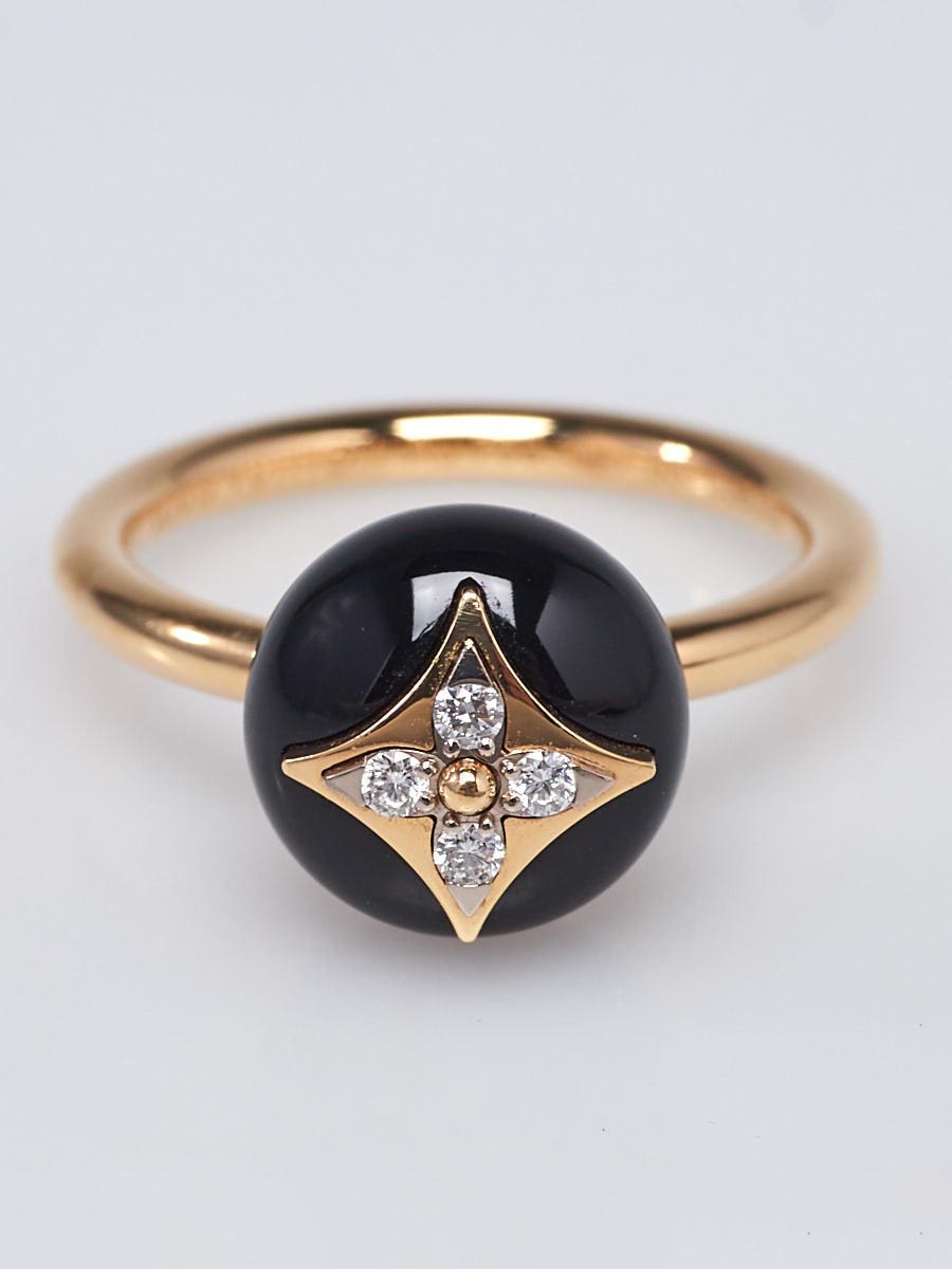 Louis Vuitton 18k Yellow Gold Black Onyx and Diamond B Blossom Ring Size  7/55 - Yoogi's Closet