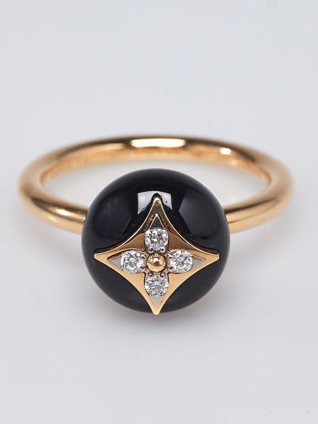 Louis Vuitton 18k Yellow Gold Black Onyx and Diamond B Blossom Ring Size 7/55