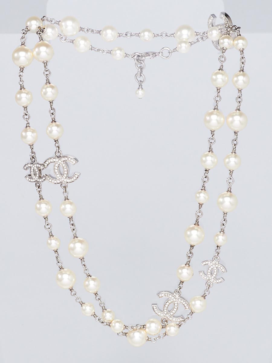 Chanel Glass Pearl and Five Crystal CC Long Necklace - Yoogi's Closet