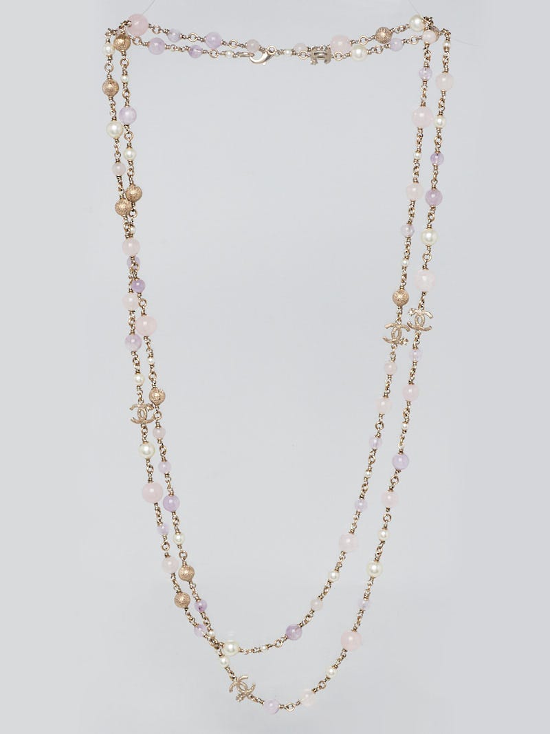Chanel Goldtone Metal Faux Pearl Beaded CC Necklace - Yoogi's Closet