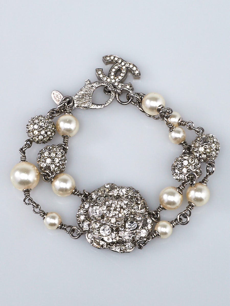 Chanel Glass Pearl and Crystal Camellia Bracelet - Yoogi's Closet