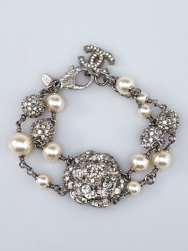 Chanel Glass Pearl and Crystal Camellia Bracelet