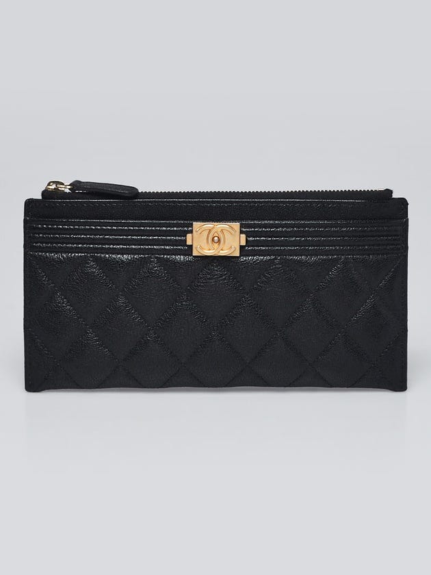 Chanel Black Quilted Leather Boy Zip Pouch Wallet