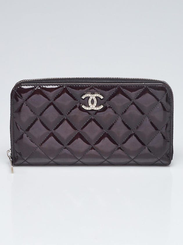 Chanel Black Quilted Patent Leather Brilliant L Zip Wallet