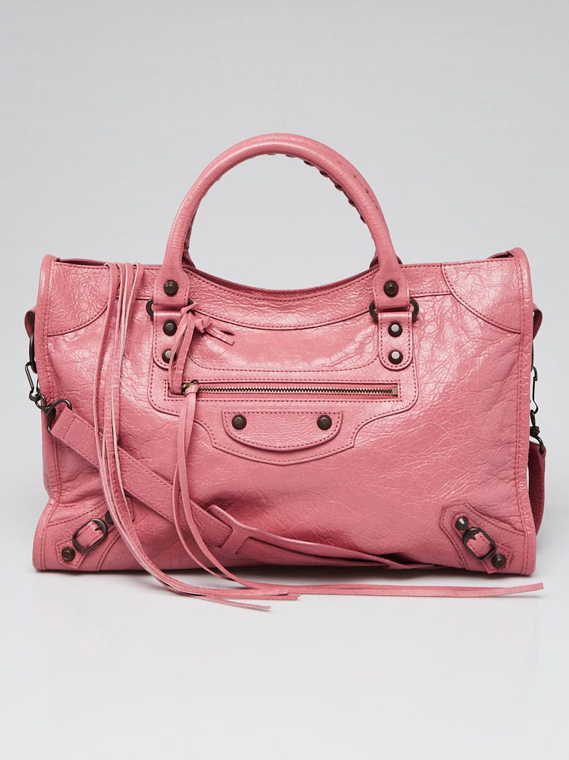 Balenciaga Rose Hortensia Lambskin Leather Motorcycle City Bag