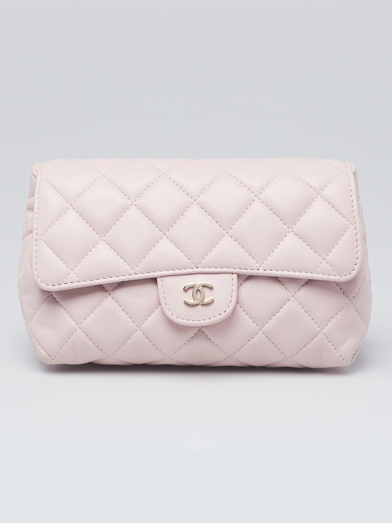 Chanel Pink Quilted Lambskin Leather CC Cosmetic Bag - Yoogi's Closet
