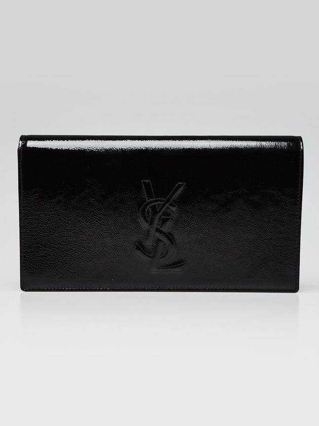 Yves Saint Laurent Black Textured Patent Leather Large Belle du Jour Clutch Bag