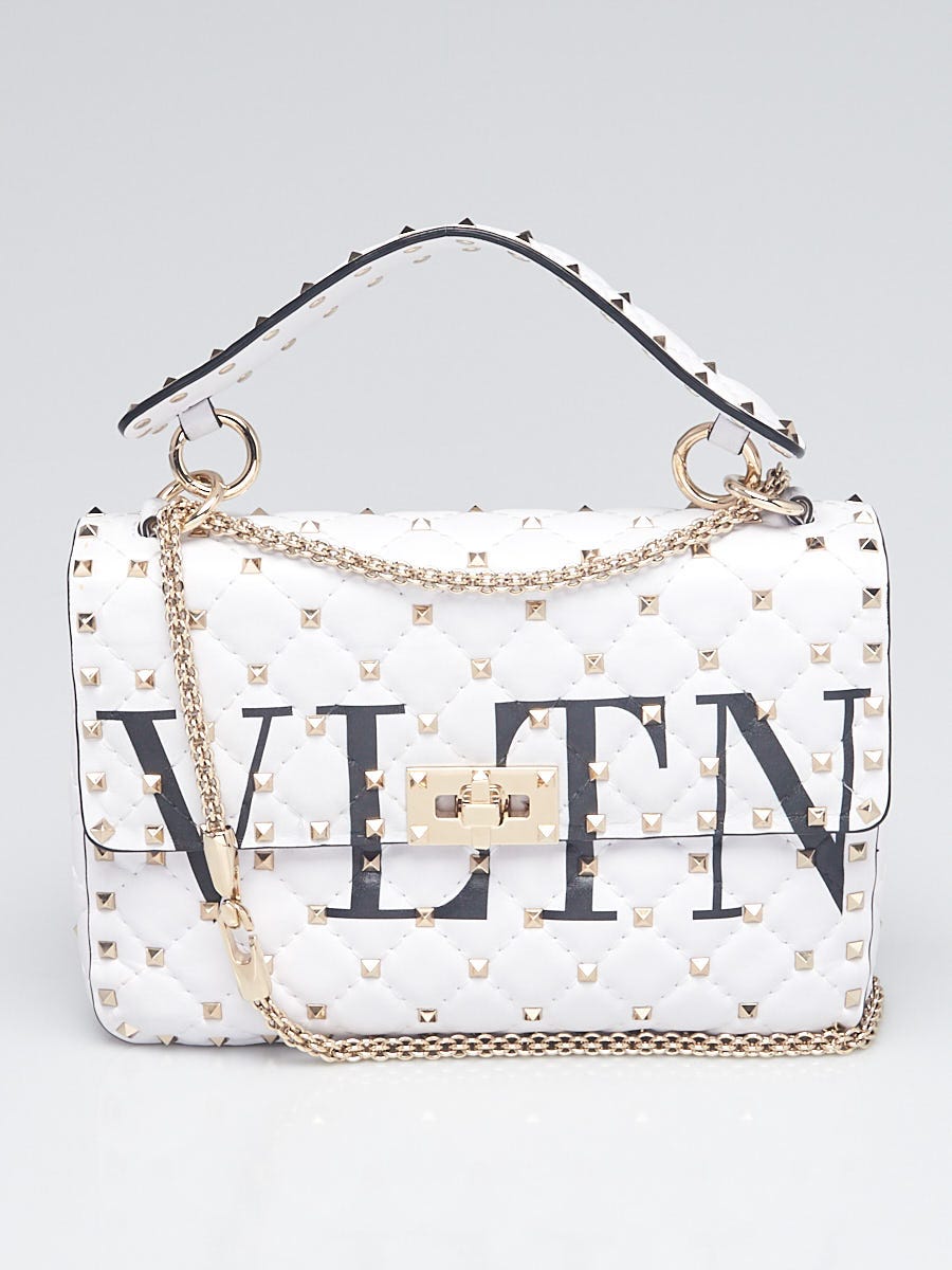 Poesía proteccion Adivinar Valentino White Quilted Leather VLTN Rockstud Spike Medium Shoulder Bag -  Yoogi's Closet