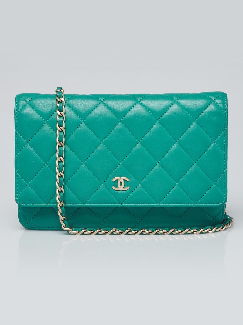 Chanel Green Quilted Lambskin Leather Classic WOC Clutch Bag