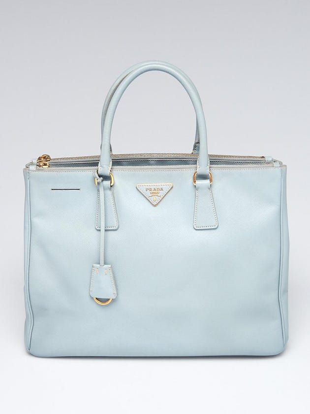 Prada Light Blue Saffiano Lux Leather Double Zip Large Tote Bag BN1786