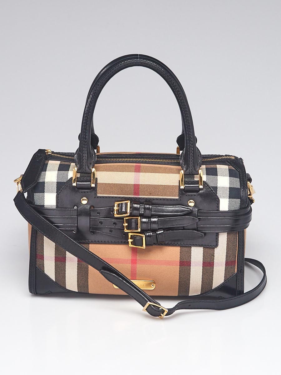 Burberry Black Leather Bridle House Check Canvas Chester Bowling