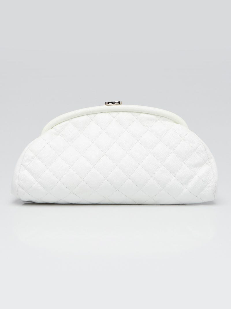 Chanel White Quilted Caviar Leather Timeless Clutch Bag - Yoogi's Closet
