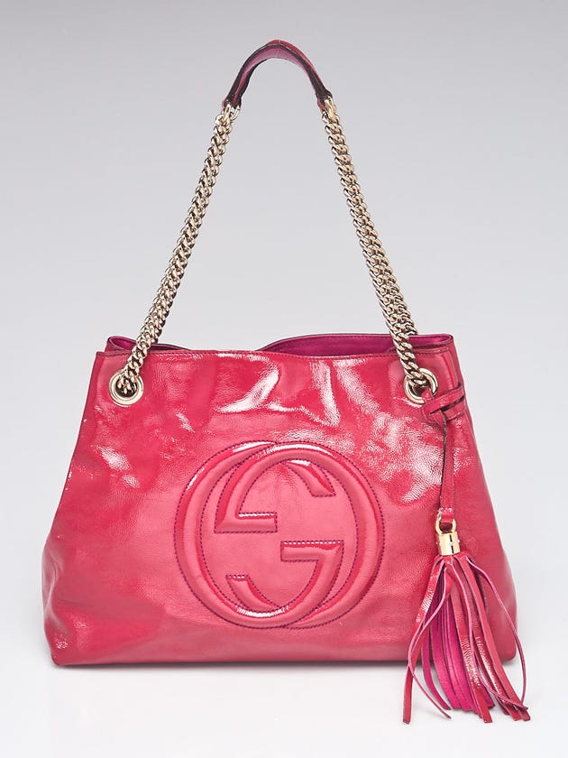 Gucci Pink Patent Leather Soho Chain Tote Bag