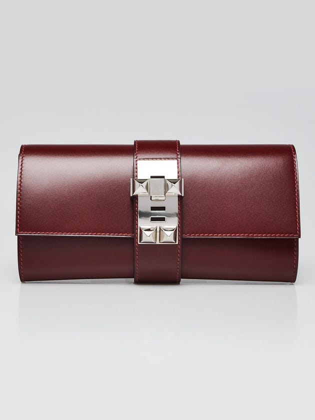 Hermes 23cm Bordeaux Box Leather Palladium Plated Medor Clutch Bag