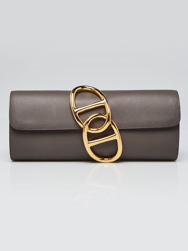 Hermes Etain Evercolor Leather Gold Plated Egee Clutch Bag