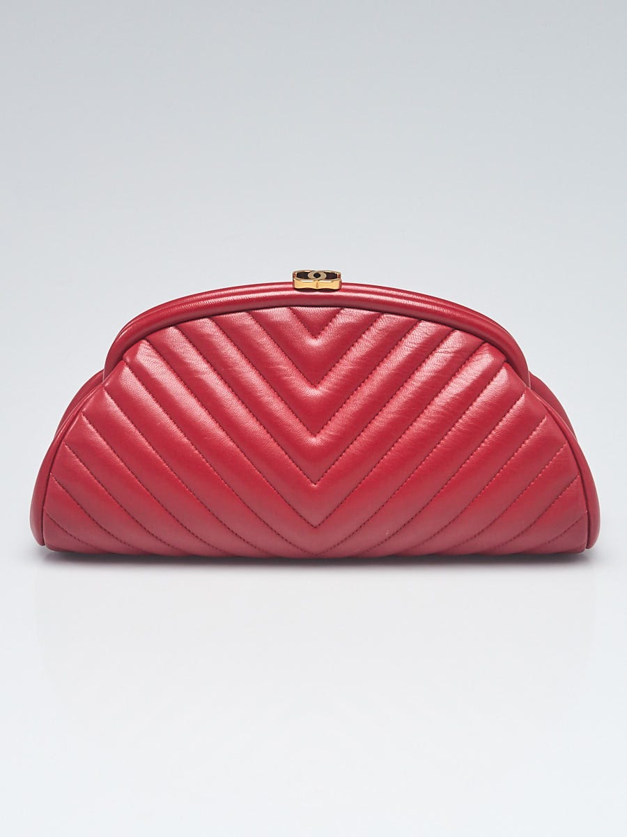 Chanel Dark Red Chevron Quilted Lambskin Leather Timeless Clutch