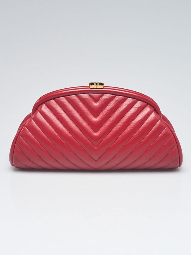 Chanel Dark Red Chevron Quilted Lambskin Leather Timeless Clutch Bag