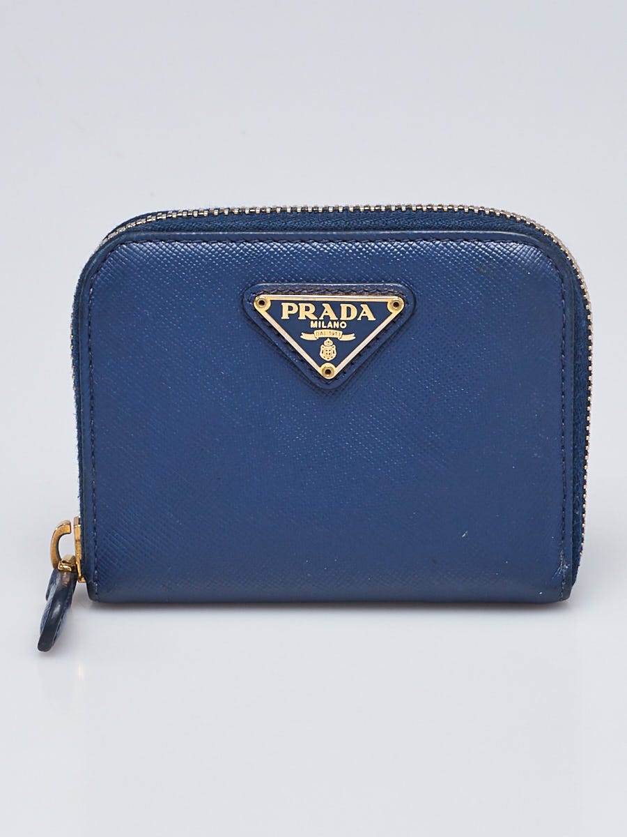 Authentic Prada Saffiano Blue Leather Zip Around Wallet