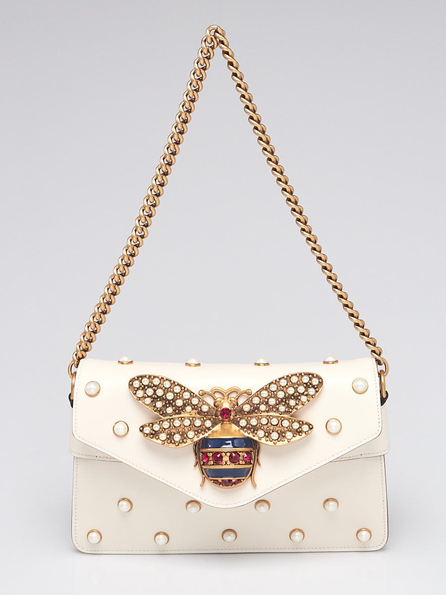 Gucci Pearl Studded Mini Broadway Bee Shoulder Bag