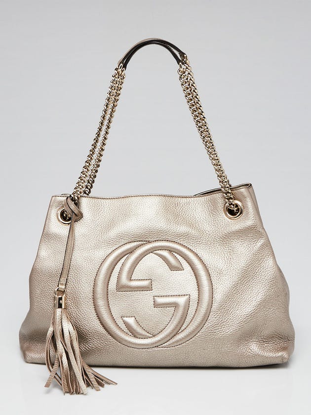 Gucci Gold Pebbled Leather Soho Chain Tote Bag