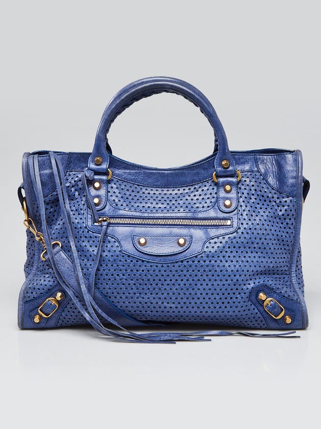 Balenciaga Bleuette Perforated Lambskin Leather Motorcycle City Bag