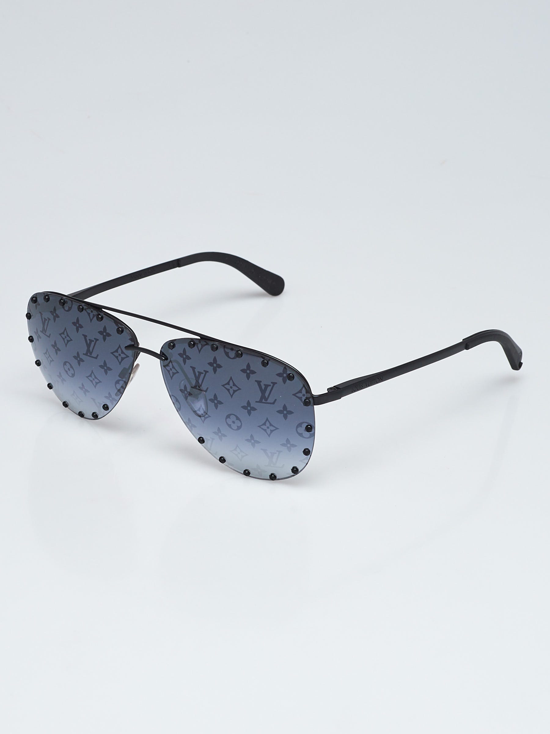 Louis Vuitton Gunmetal Studded Logo Aviator Sunglasses Z0971U - Yoogi's  Closet