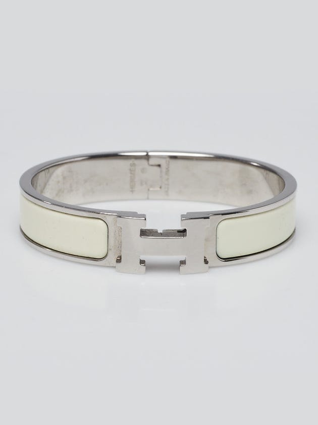Hermes White Enamel Palladium Plated Clic-H Narrow PM Bracelet