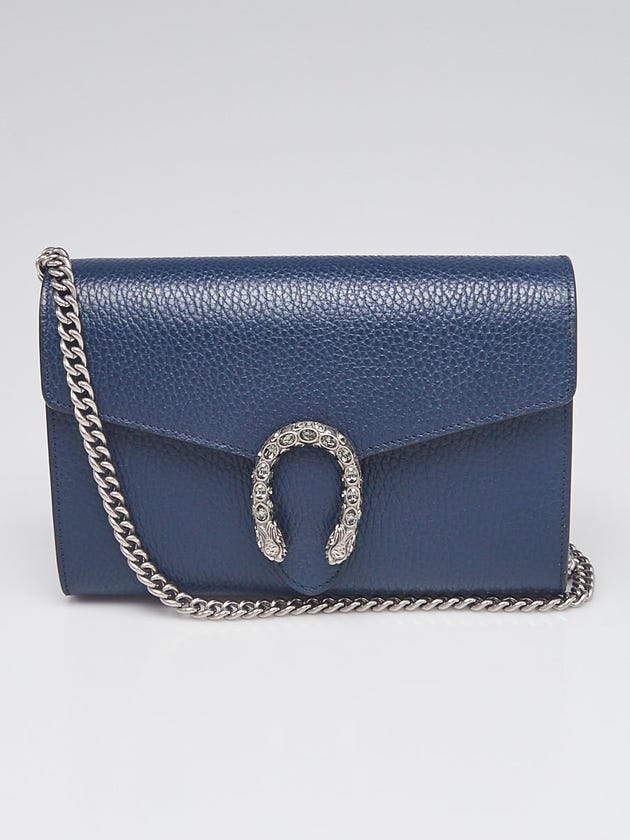 Gucci Blue Pebbled Leather Dionysus Mini Wallet on Chain Bag