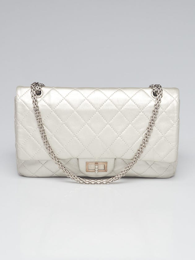 Chanel Silver 2.55 Reissue Quilted Classic Calfskin Leather 227 Jumbo Flap Bag