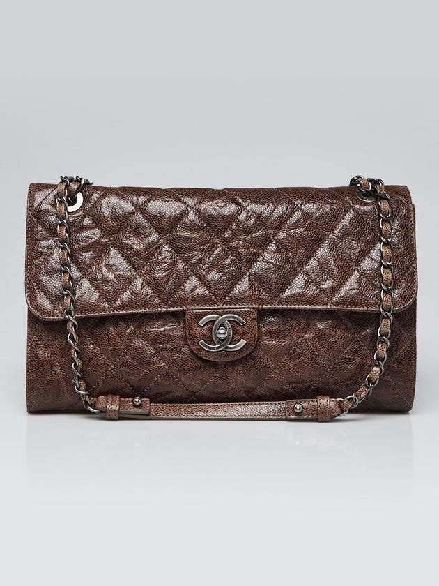 Chanel Brown Quilted Glazed Caviar Leather Crave Jumbo Flap Bag
