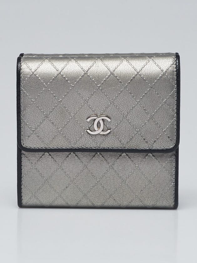 Chanel Silver Leather S-Double Compact Wallet