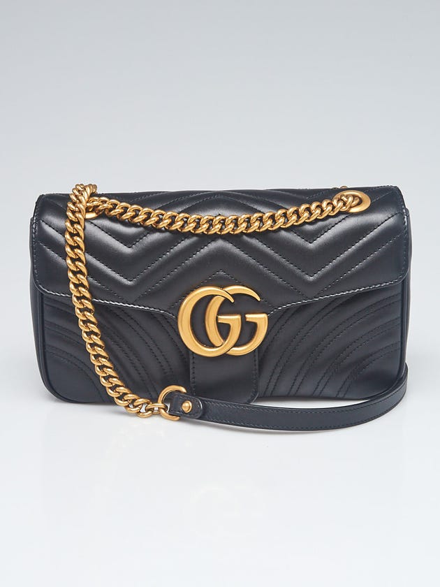 Gucci Black Quilted Leather GG Marmont Small Matelasse Shoulder Bag