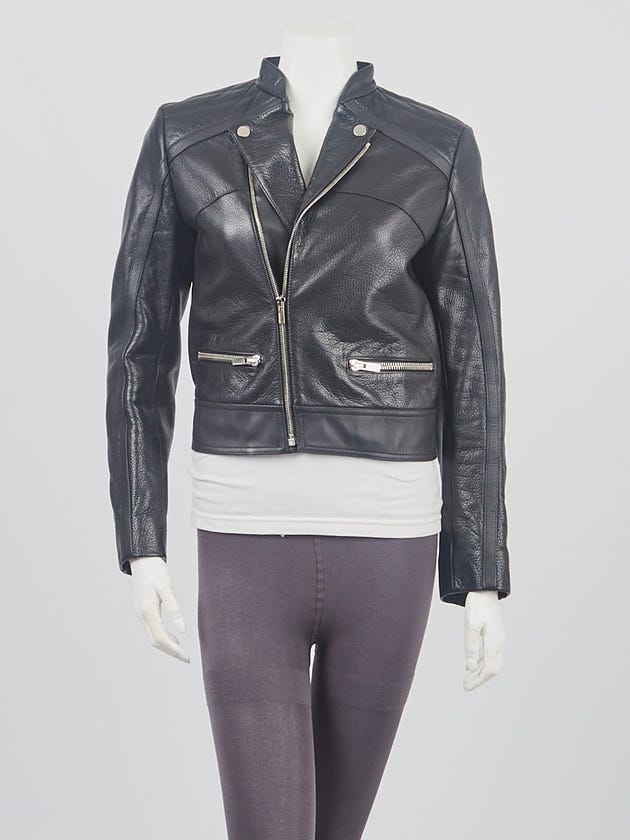 Balenciaga Black Lambskin Leather New Moto Collarless Jacket Size 4/36
