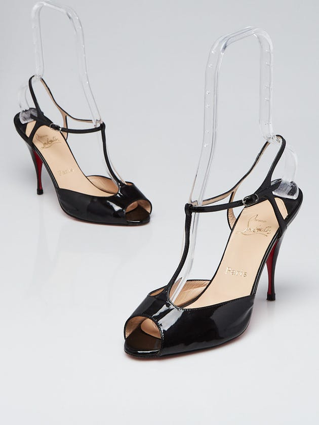 Christian Louboutin Black Patent Leather Ernesta T-Strap Heels Size 9.5/40