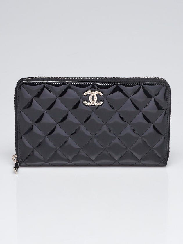 Chanel Black Quilted Patent Leather Brilliant Zippy Organizer Wallet