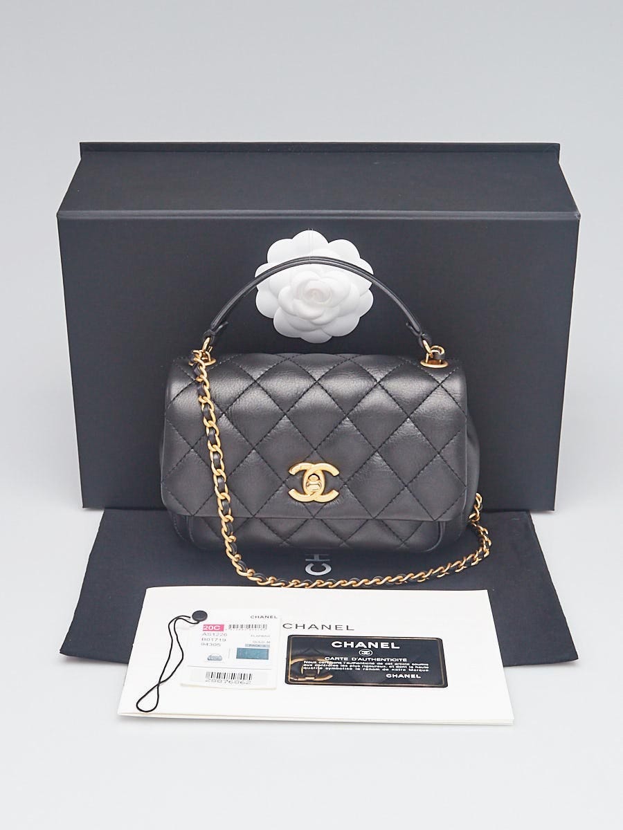 Chanel tote with chains bag black leather 20C