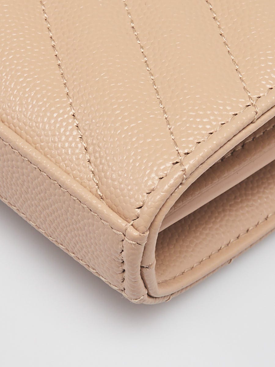 Saint Laurent Envelope Quilted Pebbled Leather Wallet on A Chain Beige
