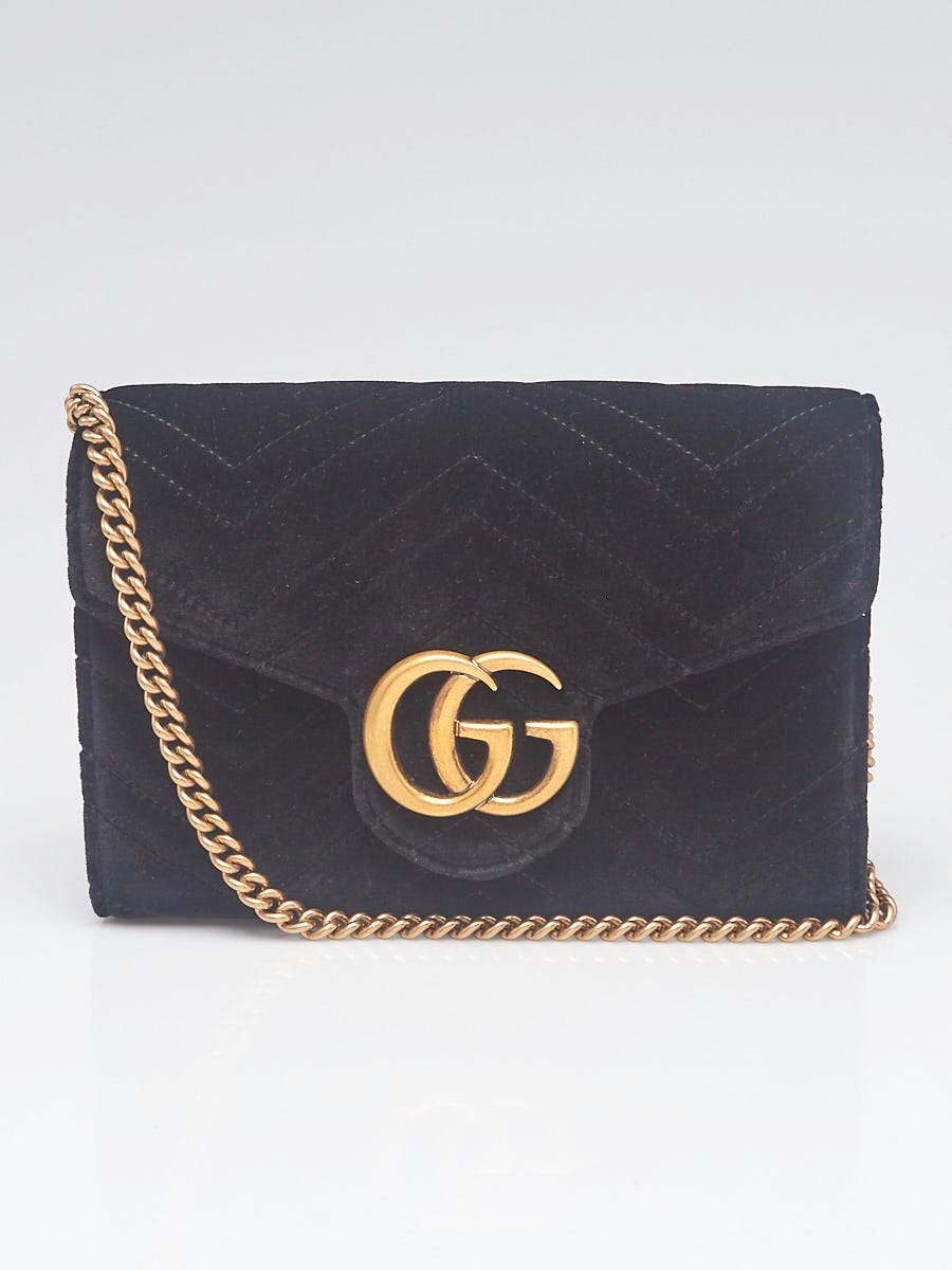 Gucci Black Quilted Velvet GG Marmont Mini Crossbody Bag - Yoogi's