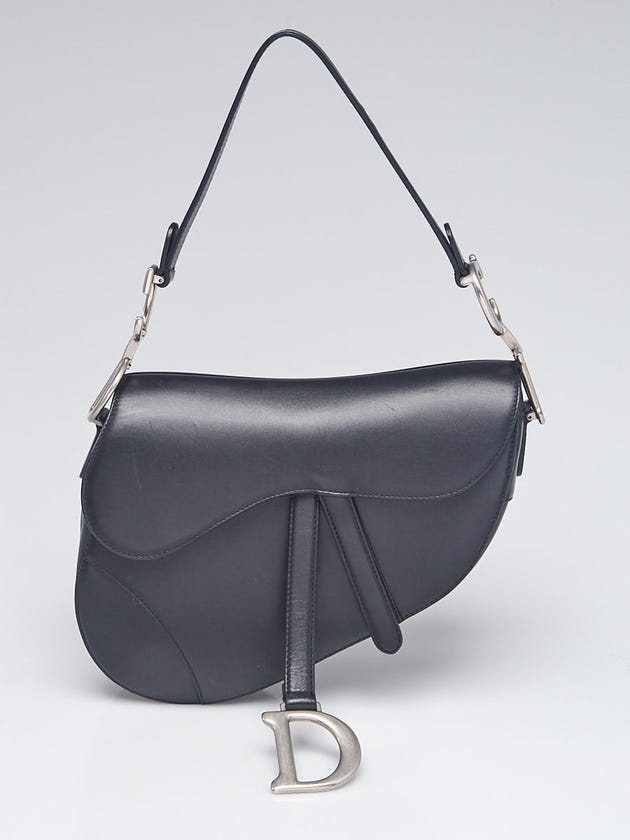 Christian Dior Black Smooth Calfskin Leather Saddle Bag
