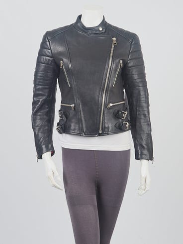 Celine Black Leather Biker Jacket Size 8/40